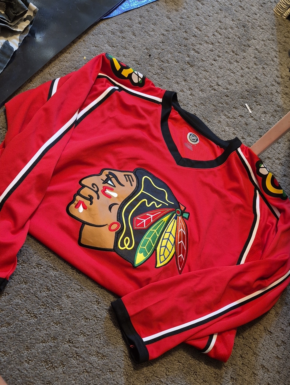 Blackhawks Red Hockey Jersey Top with Native Logo